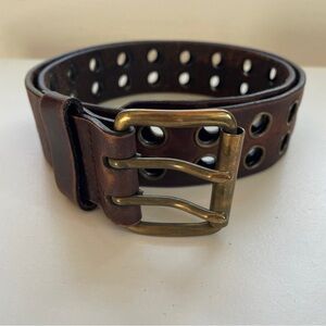 Brown Leather Belt with Brass Buckle